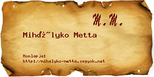 Mihályko Metta névjegykártya